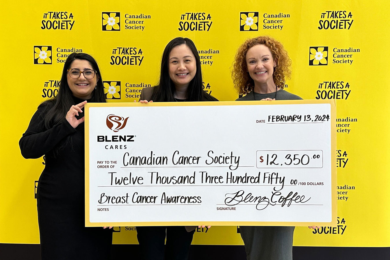Blenz Coffee presents over $12K to Canadian Cancer Society